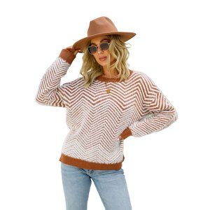 Chevron Two-Tone Fuzzy Sweater